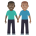 👨🏿‍🤝‍👨🏽 men holding hands: dark skin tone, medium skin tone display on JoyPixels